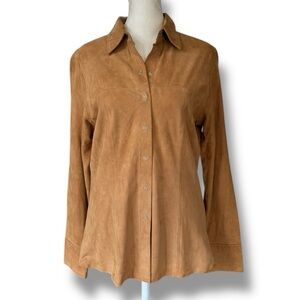 Vintage Gap Camel Genuine Suede Leather Button-Up Top | Women’s Size Small